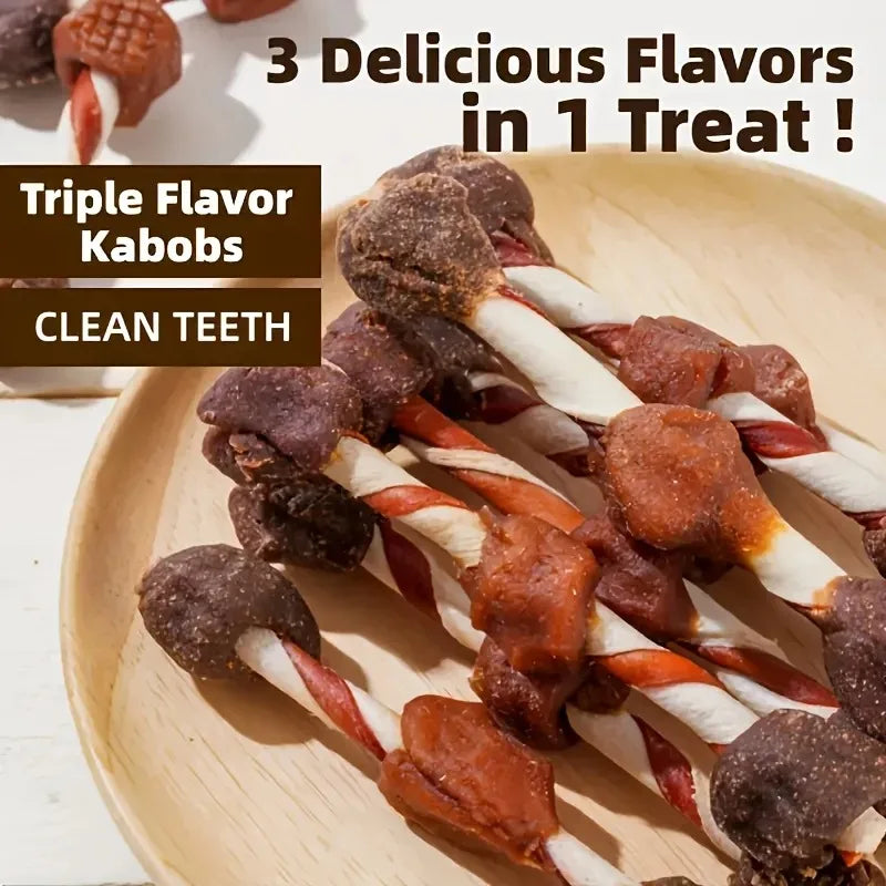 Triple-Flavored Kabob, Dog Treats to A Rawhide-Free Chew Made with Real Chicken, Beef And Liver, Delicious Dog Chews