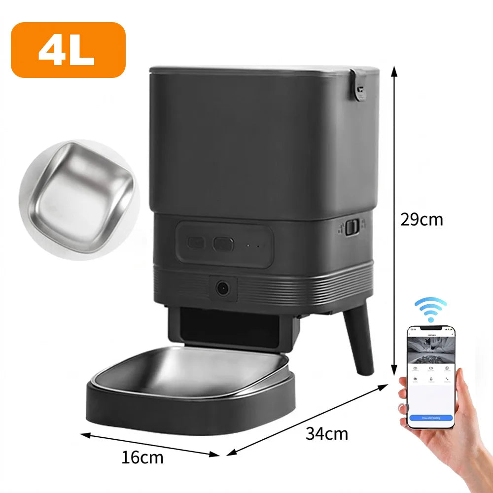 Nityers 4L Automatic Cat Feeder With HD Camera Video 2.4G WiFi Night Vision Cat Food Dispenser Smart Tuya APP Pet Auto Feeder