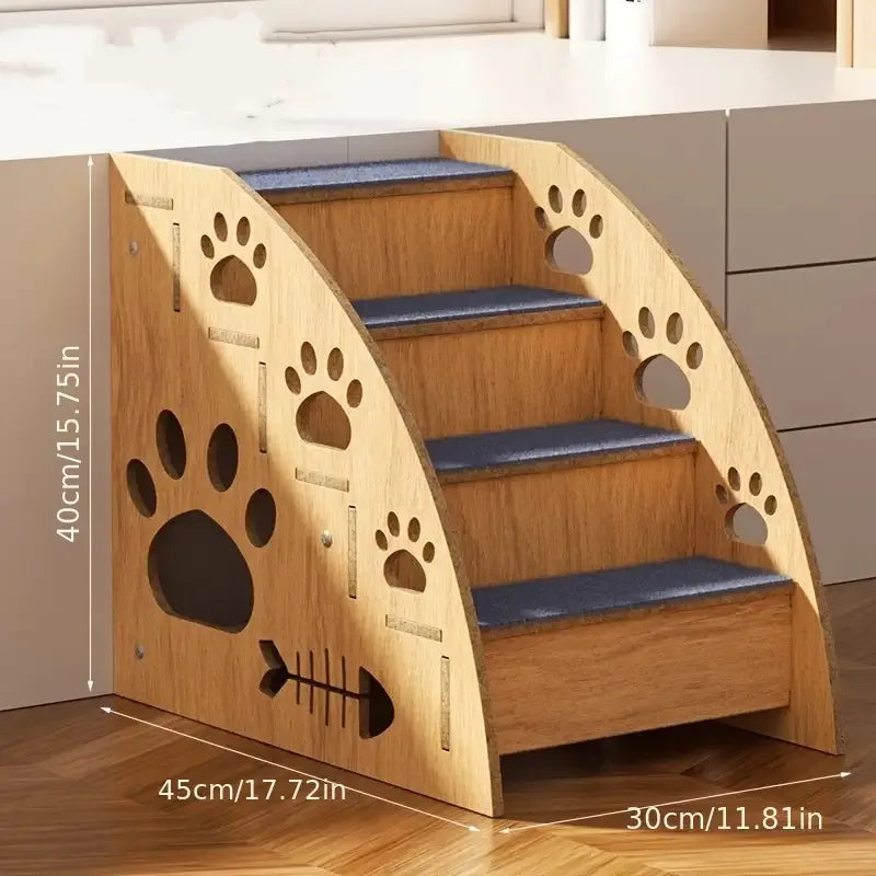 Multi-Level (2-4 Steps) Solid Wood Pet Stairs with Ramp & Thickened Safety Rails - Non-Slip Dog & Stairs Suitable for Bed/Sofa,