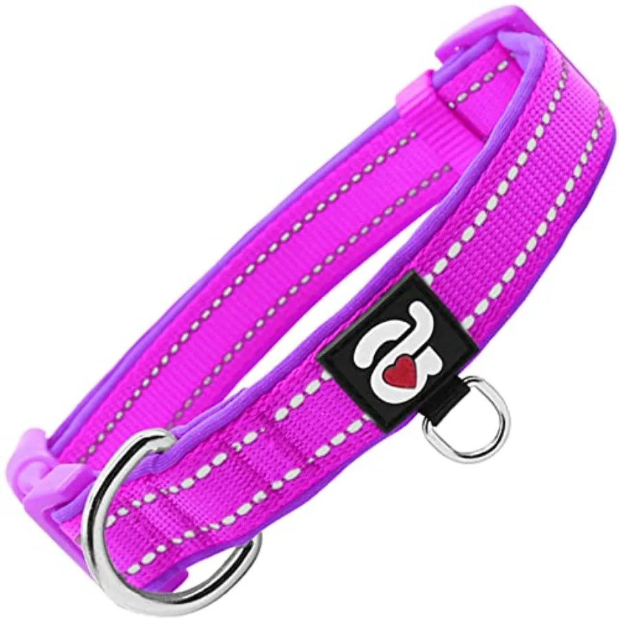 Reflective Dog Collar, Soft Neoprene Padded Pet Collar with ID Tag Ring, Adjustable for Small Dogs,,S
