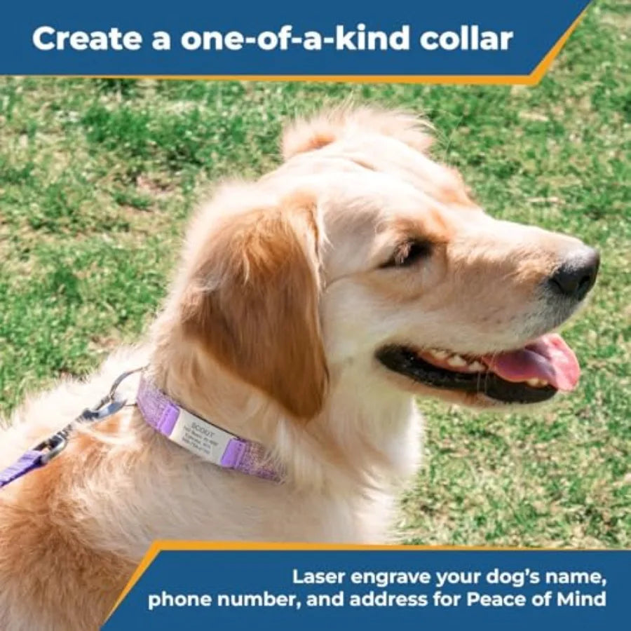 Personalized Cotton Hemp Dog Collar with Custom Engraved Nameplate Silent No Noise Pet Dog Tag for Small Medium and Large Dogs