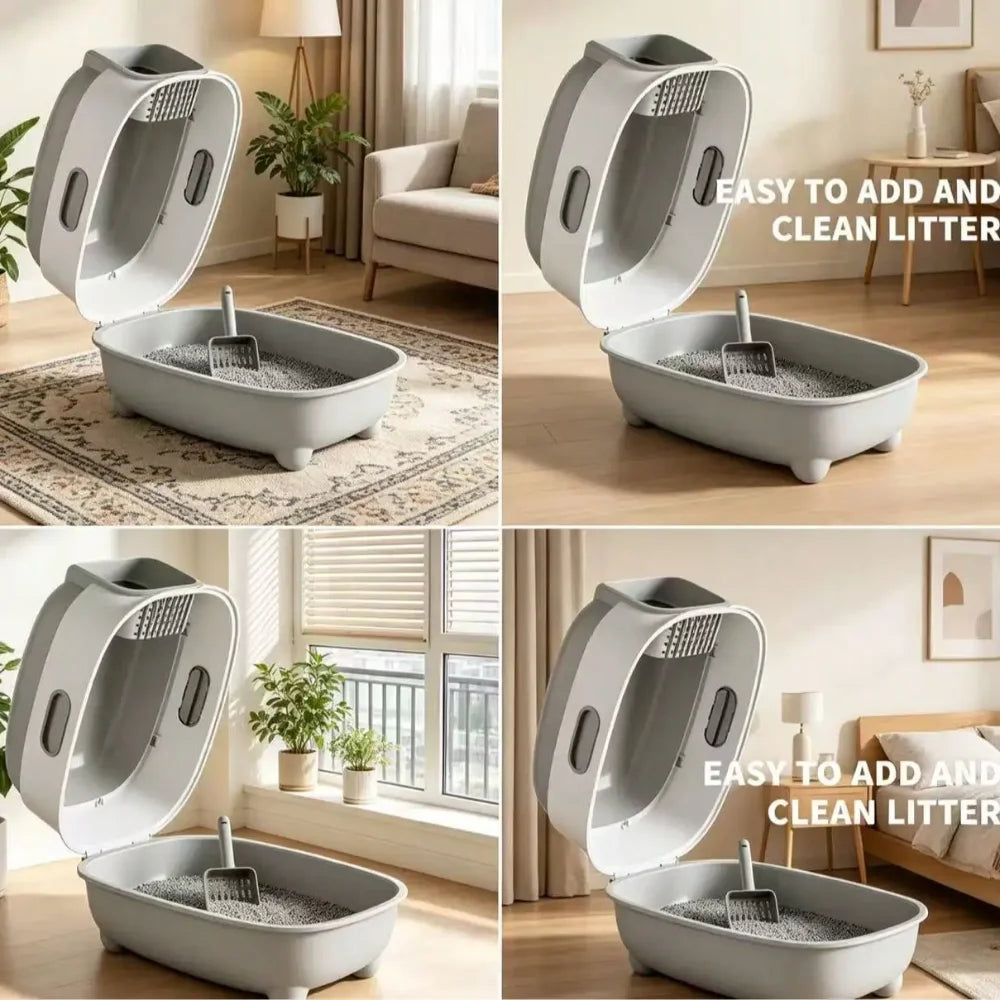 Large Enclosed Cat Litter Box with Foldable Front Entry, Easy-Clean Design for Indoor Cats, Covered Cat Toilet