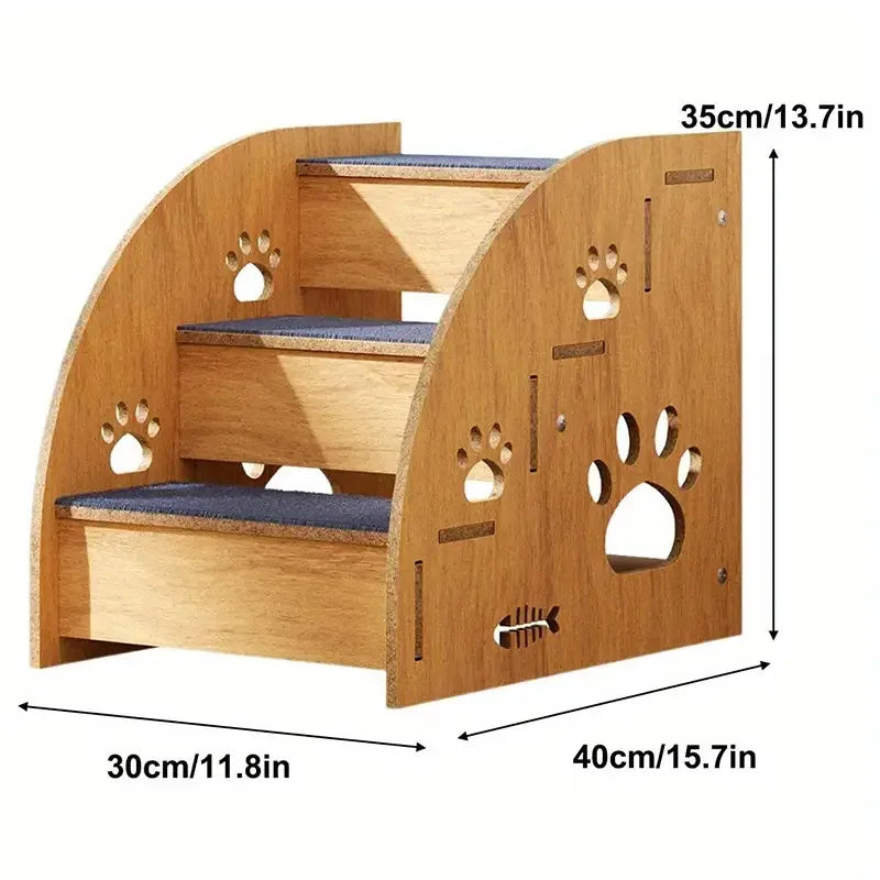 Multi-Level (2-4 Steps) Solid Wood Pet Stairs with Ramp & Thickened Safety Rails - Non-Slip Dog & Stairs Suitable for Bed/Sofa,