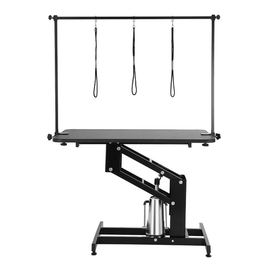 SucceBuy 43" Hydraulic Pet Grooming Table 400LBS Height Adjustable Dog Grooming Station with Arm Anti Slip Tabletop for Pets