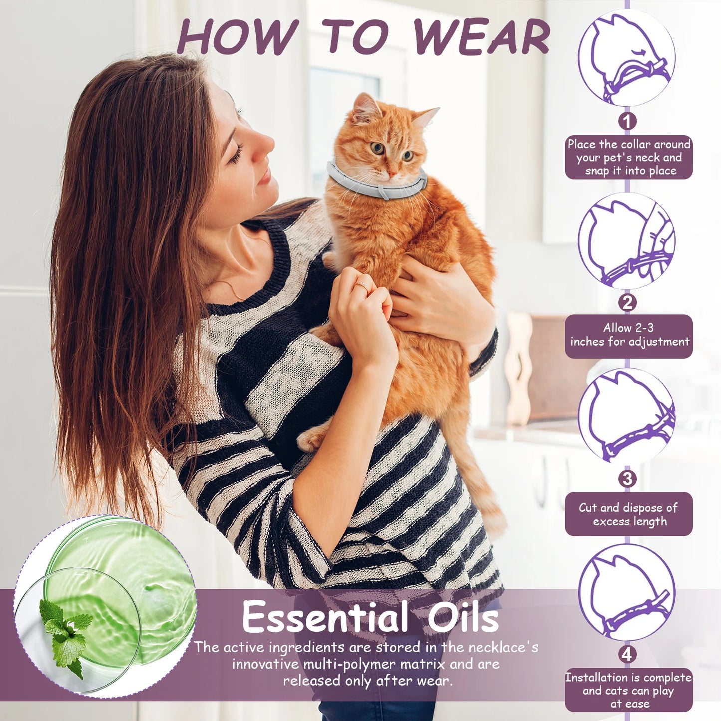 4Pcs Cat Calming Collar Cat Pheromone Collar Adjustable Calming Pheromone Collar Anti- Helps with Aggression Pet Supplies