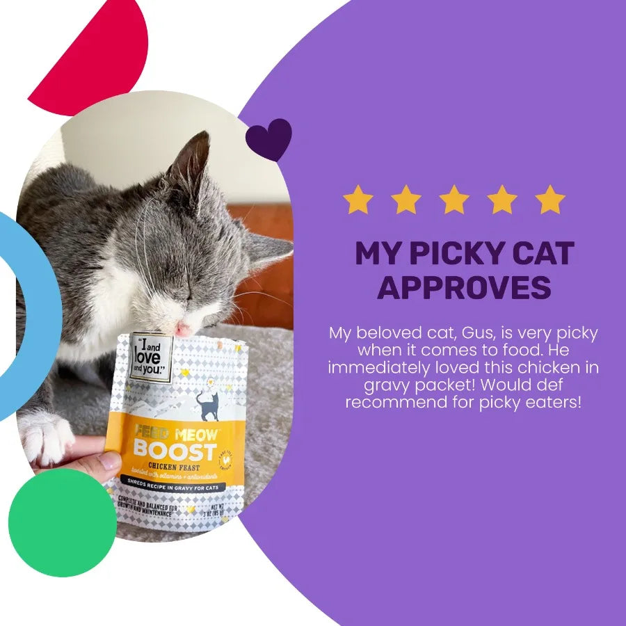 "" Feed Meow Wet Cat Food, Boost Formula with Chicken, Complete and Balanced Meal, 3oz Pouch