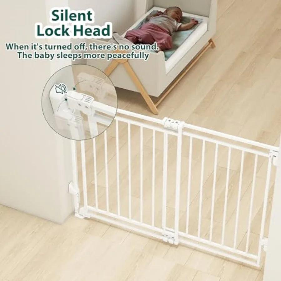 29-45" No Bottom Bar Baby Gate for Stairs, 2-in-1 Auto Close Dog Gate Indoor with Large Walk Thru Door, Hardware Mount Pet Gate