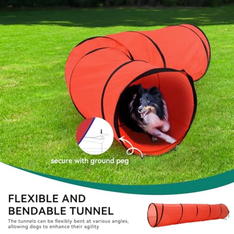 Dog Agility Accessories Kit: Comprises of a Teaser Pole, 2 Hurdles, 6 Weaving Poles, Agility Tunnel, Pause Box, Full Set of Agi