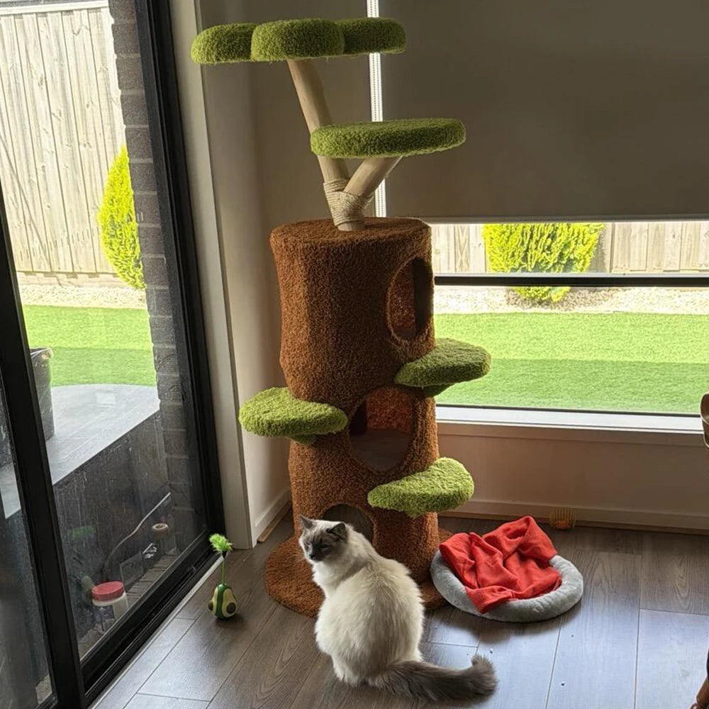 Luxury Wood Modern Cat Tree Tower Cat Scratching Post with Condo Bed Pet Furniture
