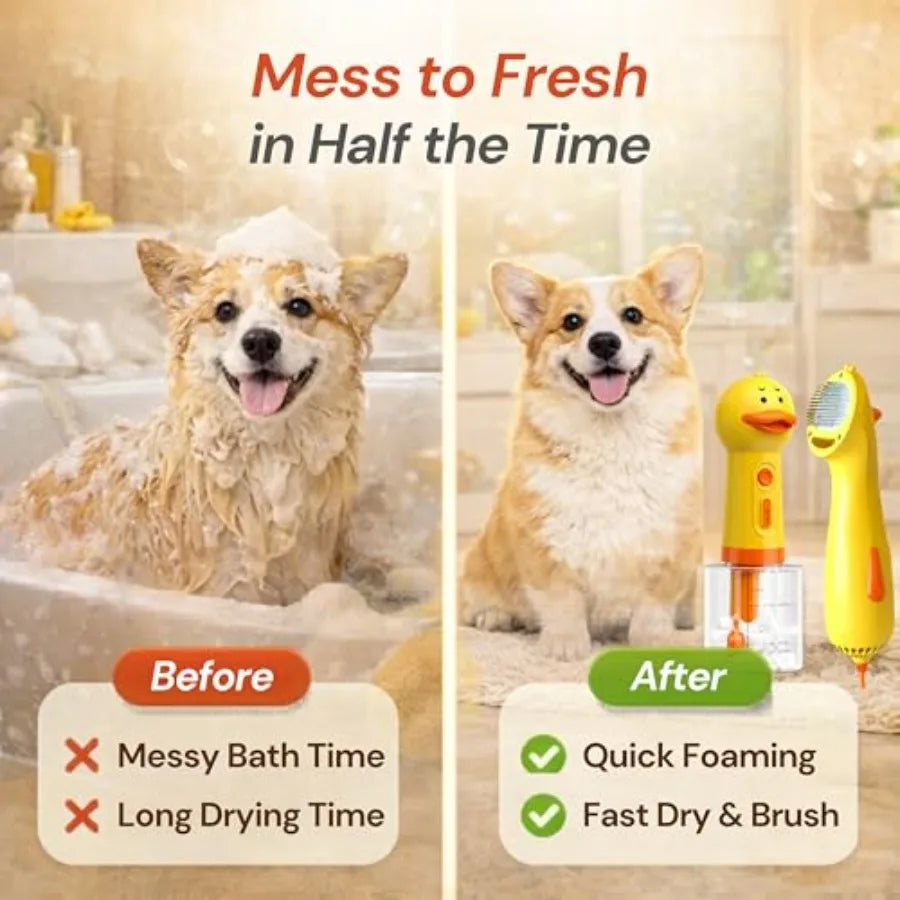 Dog Grooming Kit Bath Dry Set Electric Shampoo Dispenser Foam Sprayer + Quiet Pet Hair Dryer with Brush Rechargeable Waterproof