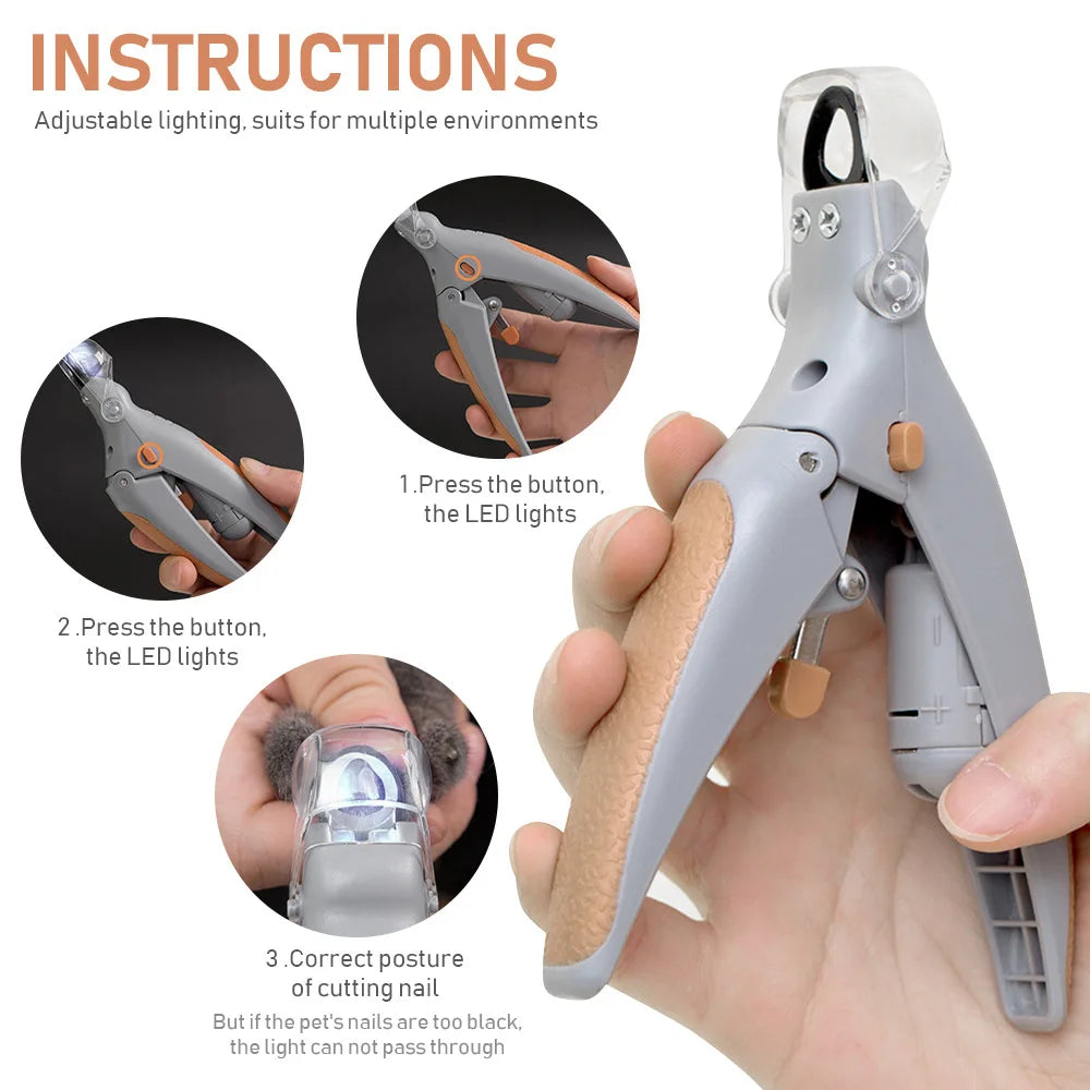 LED Pet Nail Clipper with Bright Light Illuminated Dog Cat Nail Trimmer Safety Pet Grooming Tool