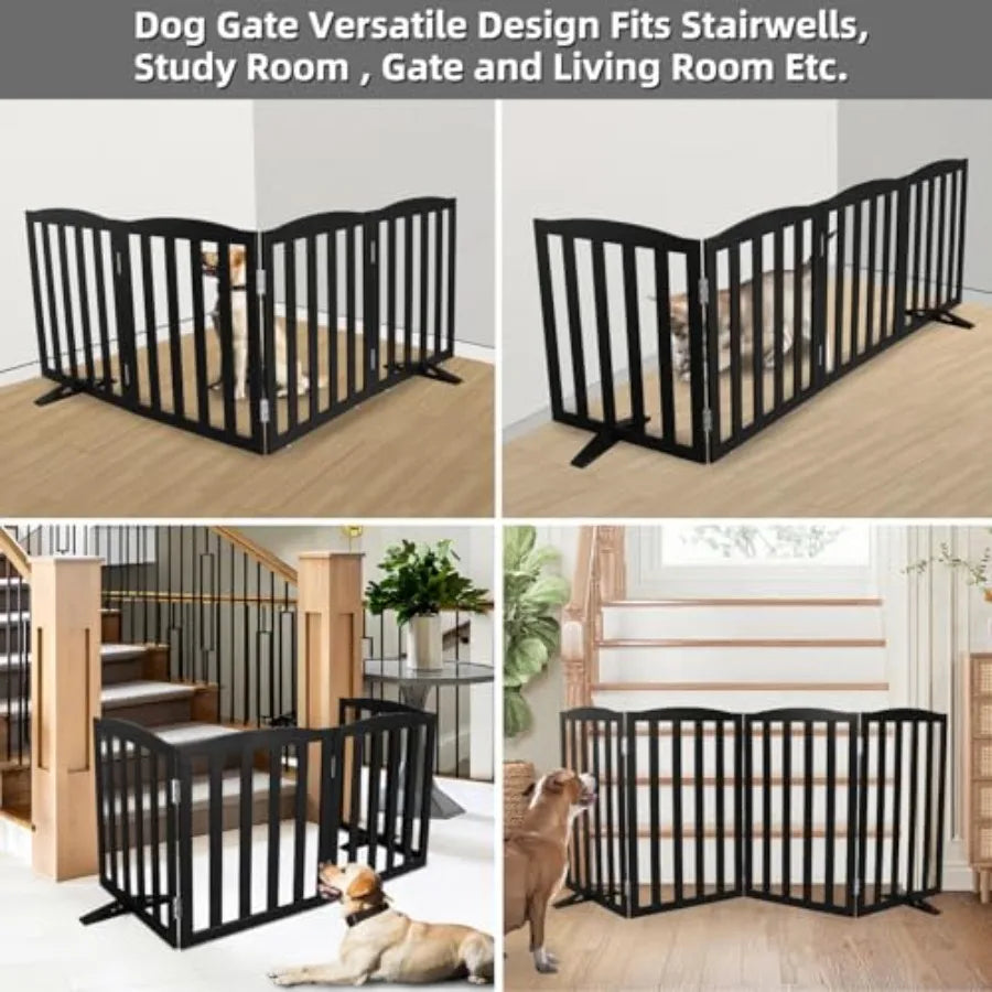 Freestanding Dog Gate IndoorDoggie Gate Foldable Pet Gates for Doorways Stairs or Hallways Wooden Black Pet Gate for the House