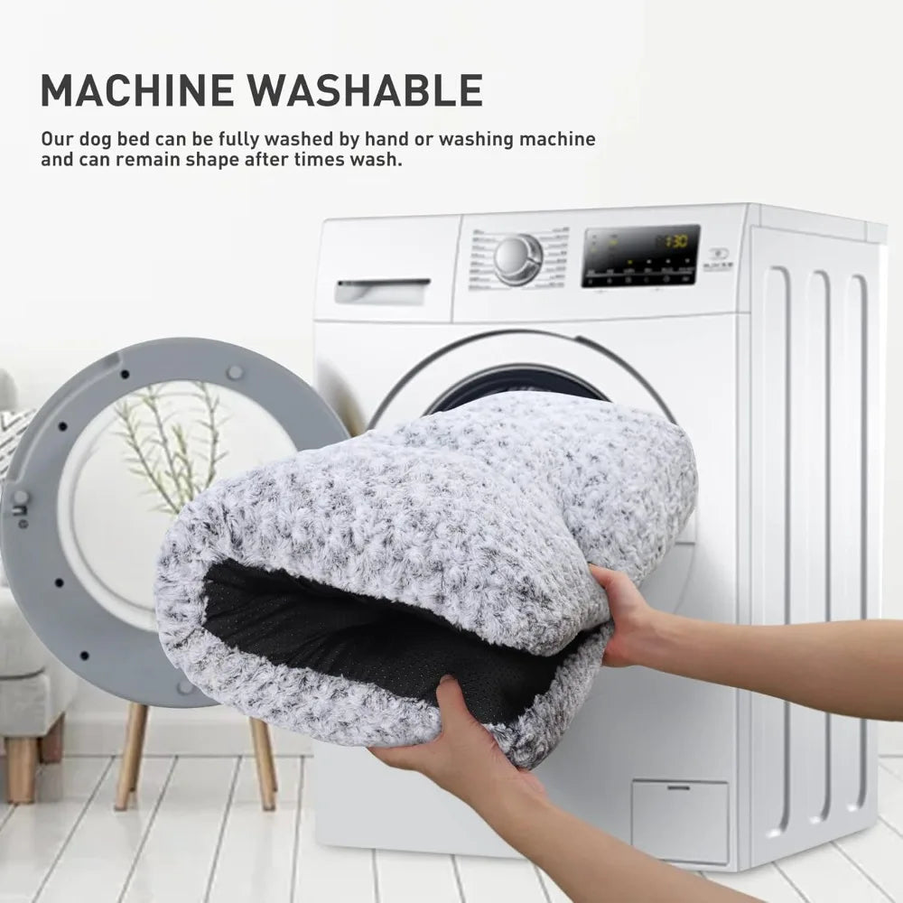 Washable Dog Bed Deluxe Plush Crate Pad Anti-Slip Pet Sleeping Mat for Large to Small Dogs, 35x23 Gray