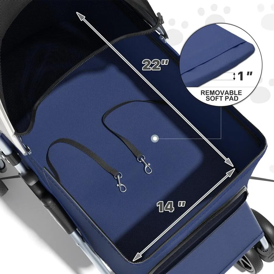 【New style】3 In 1 Foldable Pet Stroller For Small and Medium Dogs, Detachable Carrier, Car Seat, Push Button Entry, 4-Wheel Jog