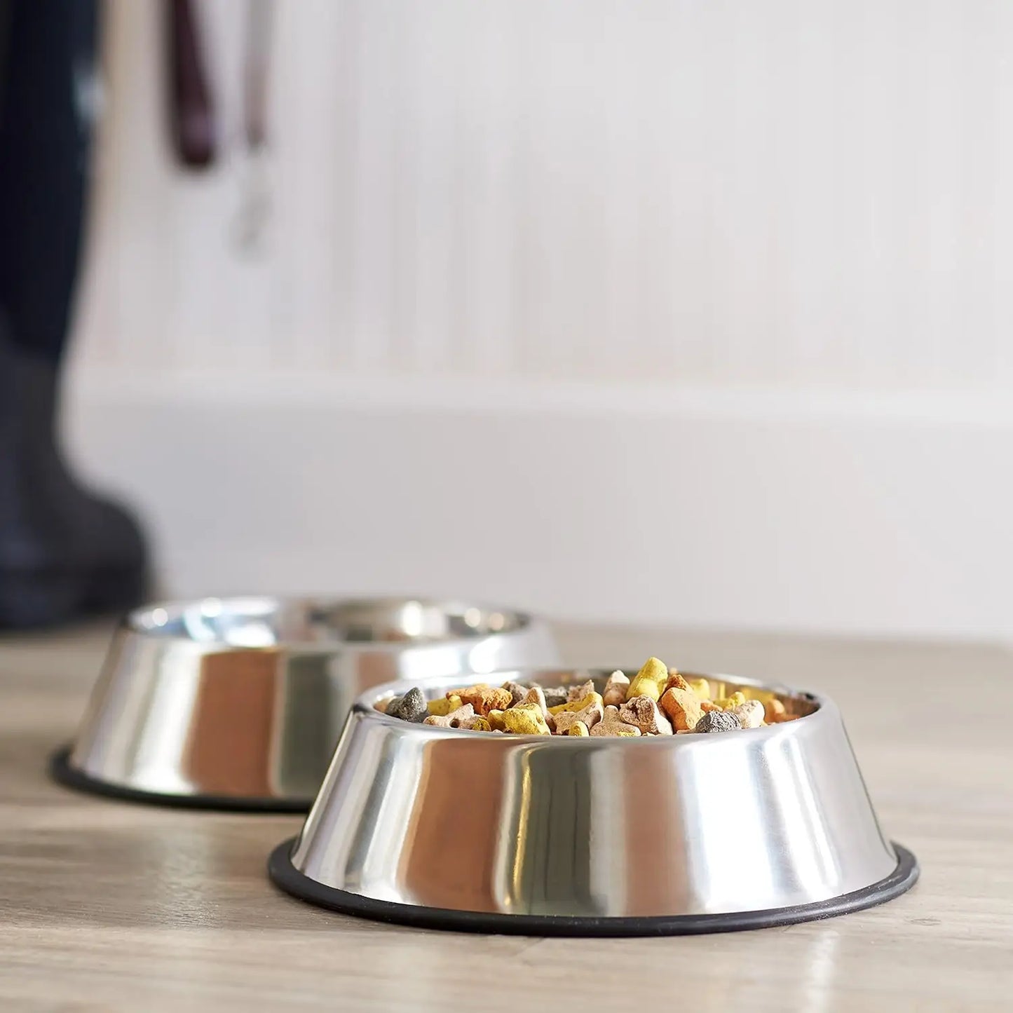 Basics Stainless Steel Non-Skid Dog Water And Food Bowls, Dishwasher Safe, Rust Resistant, 38oz Capacity, 10 x 2.8 Inches, 2-Pac
