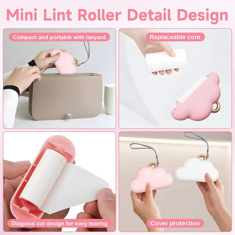 Mini Reusable Lint Roller, Travel Lint Brush with 1 Washable Core & 150 Sheets, Removes Pet Hair & Lint from Clothes, Pink