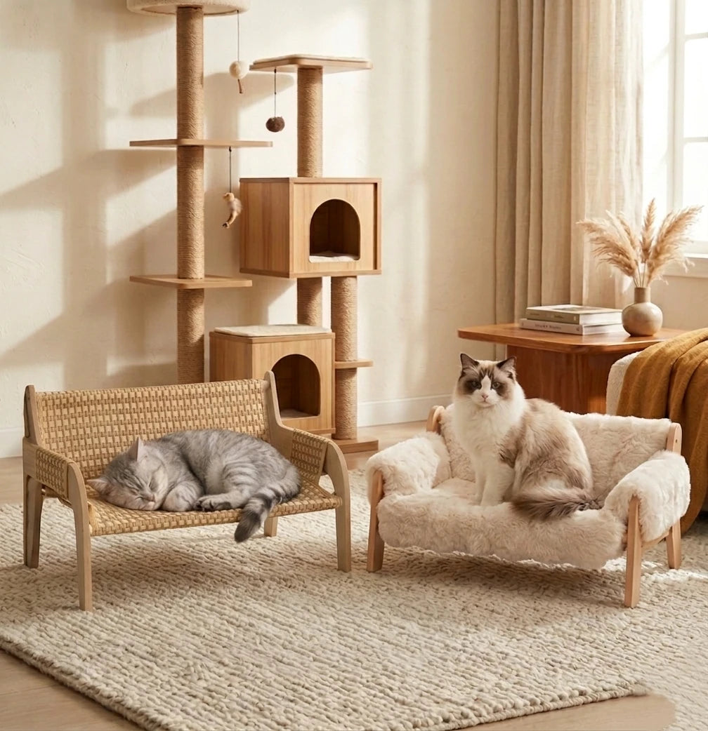 Lightweight Summer Pet Sofa Bed with Raised Cushion, Solid Wood Pet Lounger, Suitable for Cats and Dogs, (27.2" X 18.6" X 11.8"), Dog Sofa Bed, Cat Sofa, Modern Pet Furniture, Thick Padding, Sturdy Construction, Suitable for