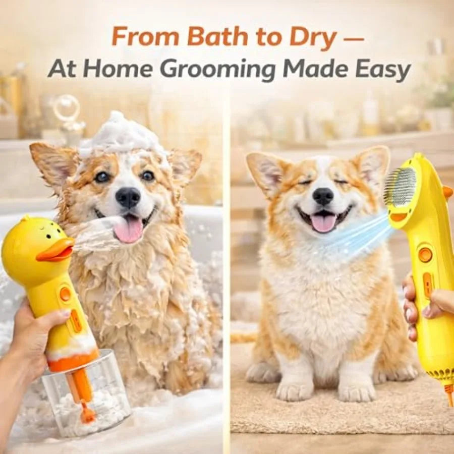 Dog Grooming Kit Bath Dry Set Electric Shampoo Dispenser Foam Sprayer + Quiet Pet Hair Dryer with Brush Rechargeable Waterproof