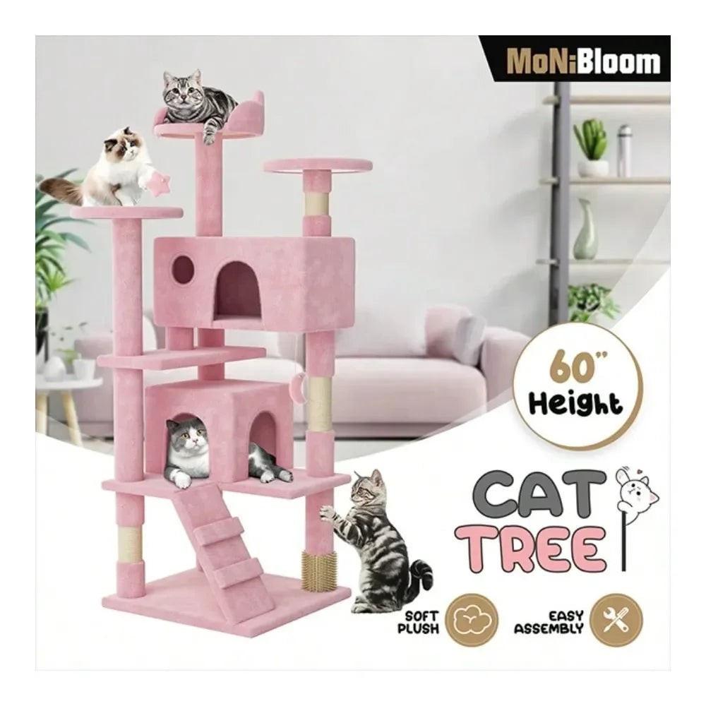 Tree, 60 Inch Cat Tree Tower With 2 Cat Condo, Cat Tower With ching Post, Cat Climbing Tower, Cat Tree For Indoor Cats