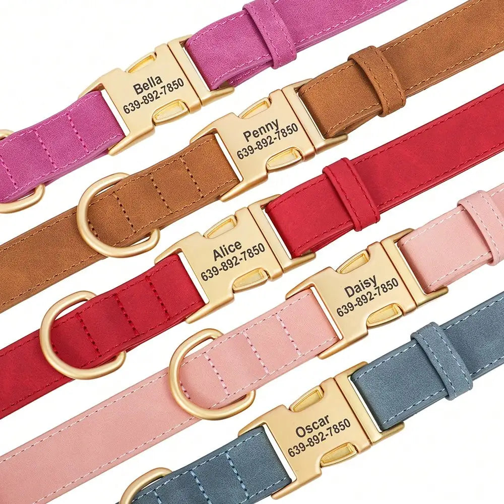 Stylish Upgraded Pet Collar Smooth PU Engraved Surface Comfort Lining Anti-lost Dog Accessory