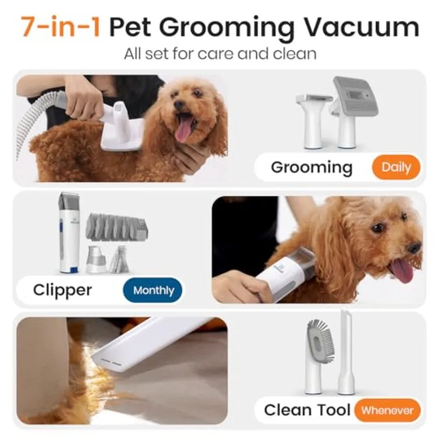 Dog Grooming Vacuum, Pet Grooming Vacuum with Clipper Nail Grinder, 1.5L Dust Cup Dog deshedding Brush with 7 Tools for Sheddin