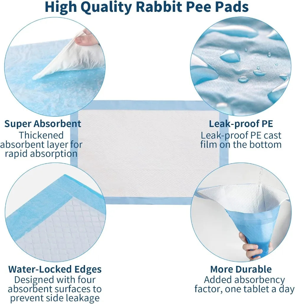 100 Pcs Disposable Pet Pee Pads, Leak-Proof & Super Absorbent Cage Liners for Small Animals