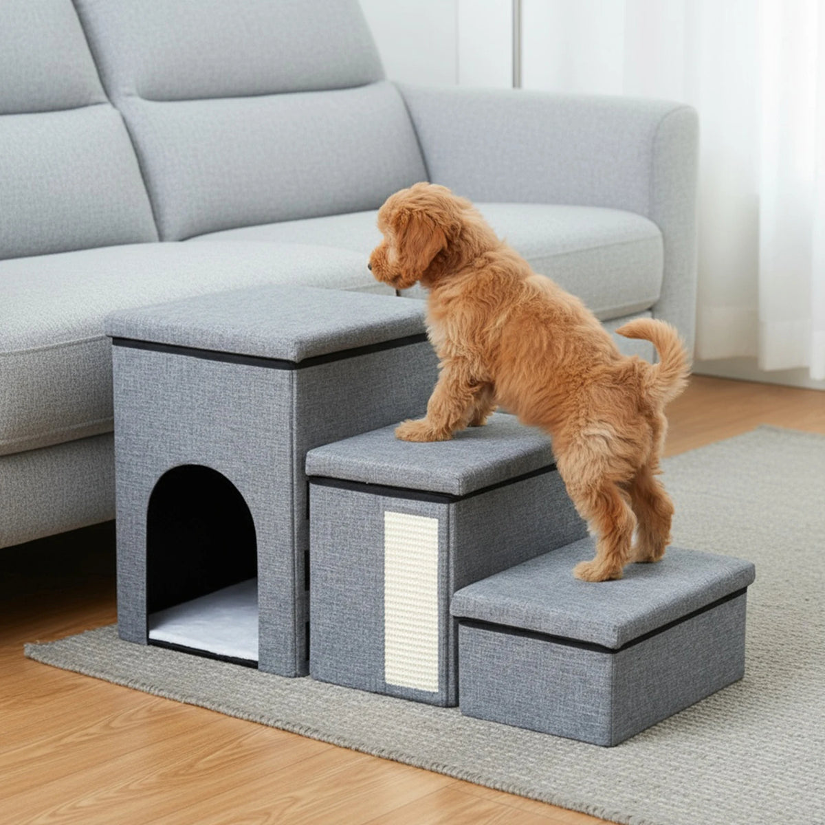 3 Levels Step Foldable Pet Stairs Multi-Purpose Pet Stairway Storage Box Removable Storage Organizer for Sofa Couch Bed Supplies