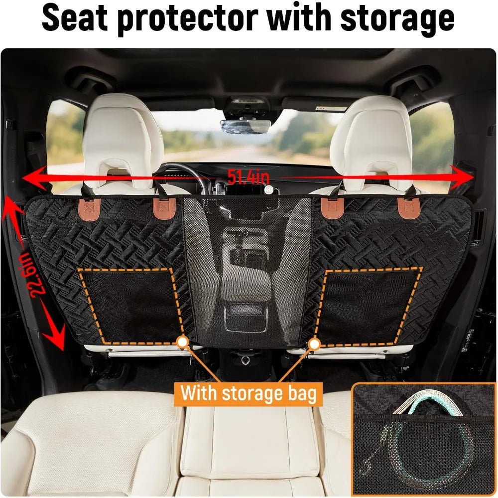 Dog Car Barrier with Mesh Organizer, Pet Divider for SUV/Truck, Heavy Duty Seat Protector