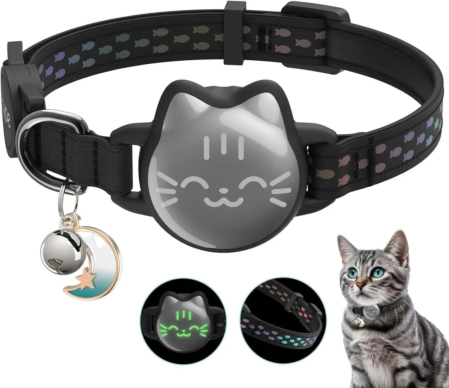 AirTag Cat Collar Breakaway, Reflective Cat Collar Compatible with Apple AirTag 1st & 2nd Gen, Hidden Holder with Bell, Lightwei