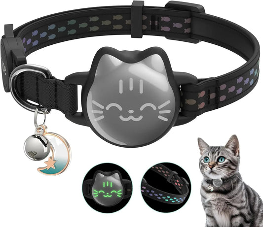 AirTag Cat Collar Breakaway, Reflective Cat Collar Compatible with Apple AirTag 1st & 2nd Gen, Hidden Holder with Bell, Lightwei