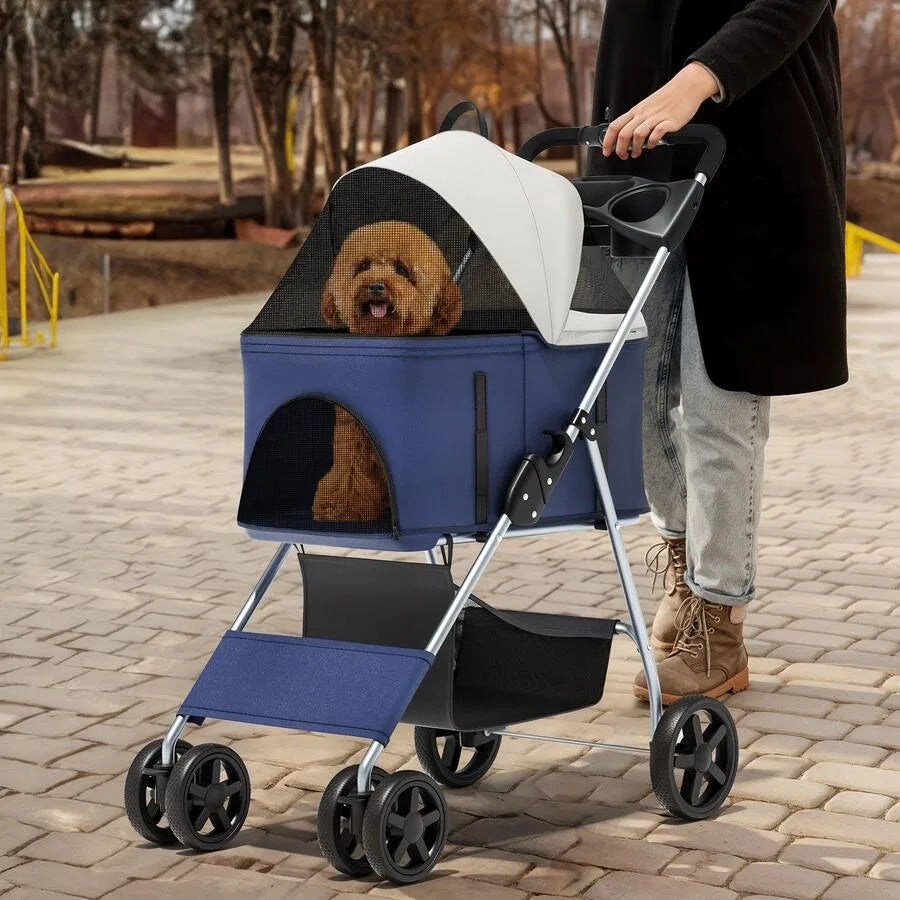 【New style】3 In 1 Foldable Pet Stroller For Small and Medium Dogs, Detachable Carrier, Car Seat, Push Button Entry, 4-Wheel Jog