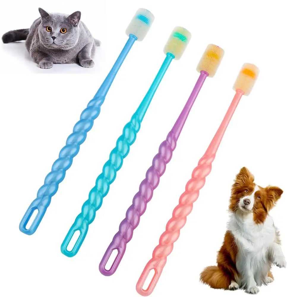 4 Pcs 360-Degree Small Dog and Cat Soft Toothbrush Silicone Deep Pet Teeth Cleaning Kit