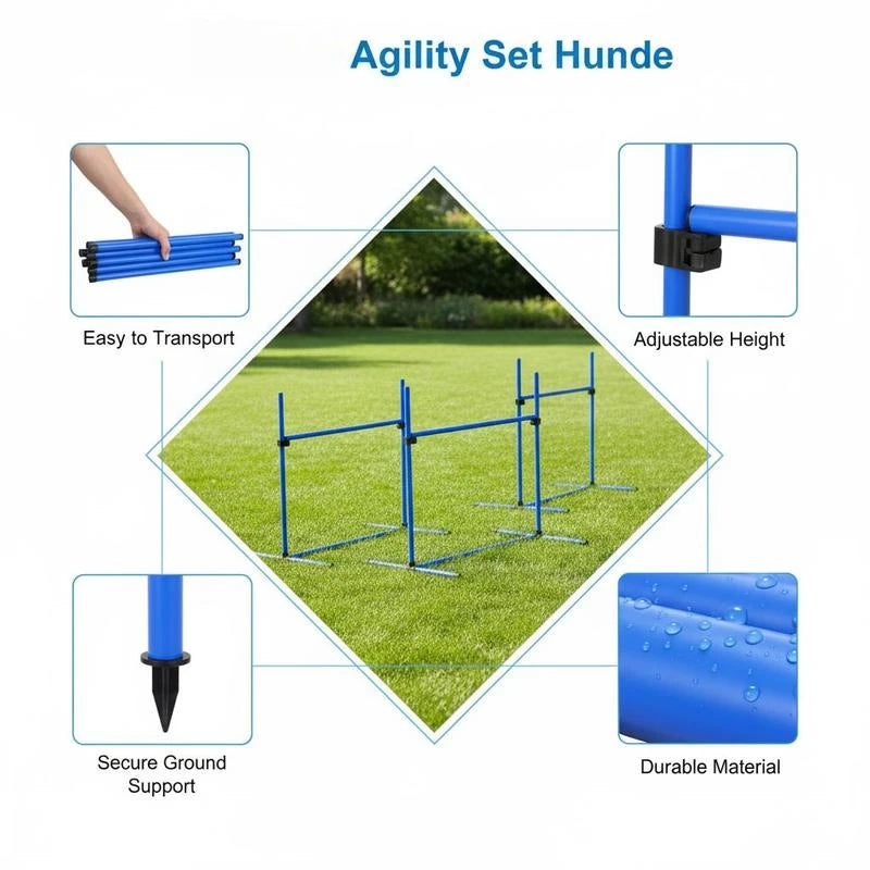 Dog Agility Training Kit Is A 4-piece Set of Dog Agility Training Equipment, Including 4 Height-adjustable Interlocking Obstacle Courses and A Carrying Bag