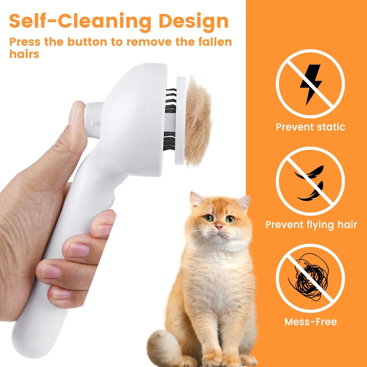 Self-Cleaning Pet Brush with Mist Spray for Dogs & Cats, Anti-Static Hair Removal Comb for Shedding, Grooming Supplies for Long & Short Hair