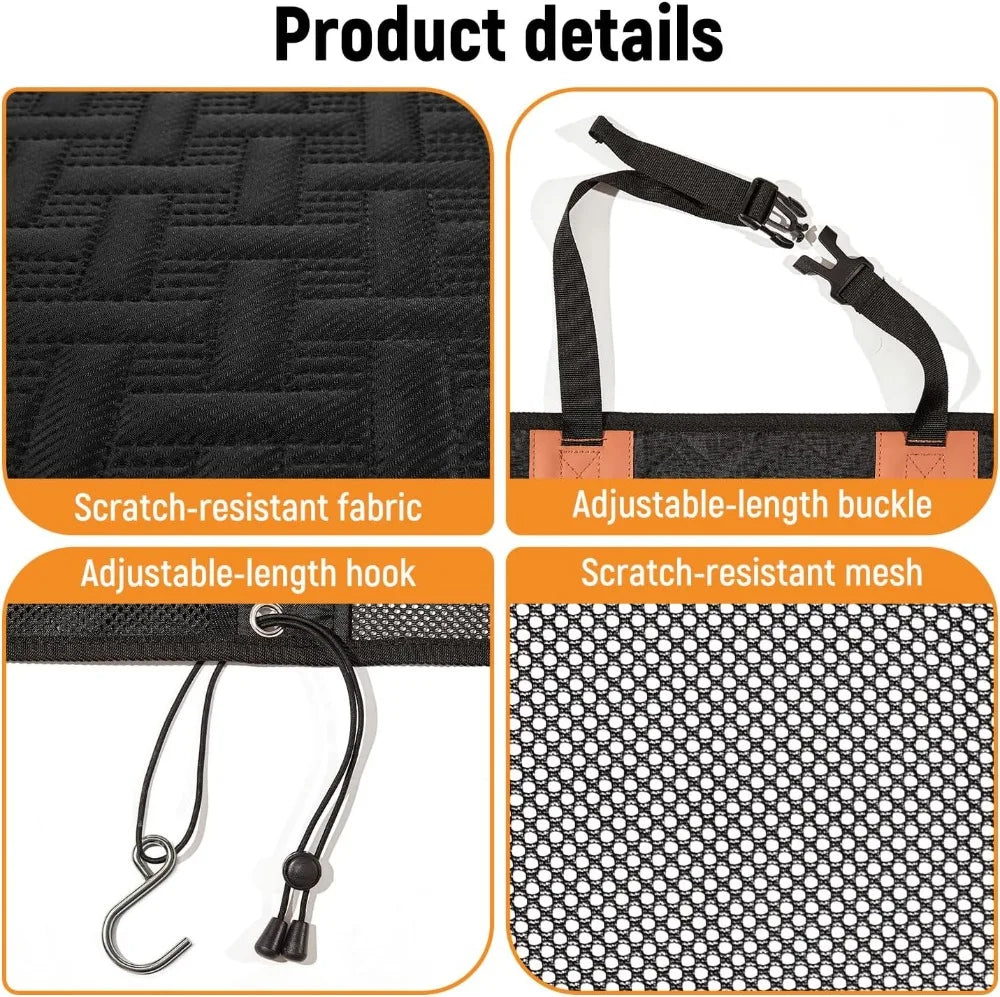 Dog Car Barrier with Mesh Organizer, Pet Divider for SUV/Truck, Heavy Duty Seat Protector