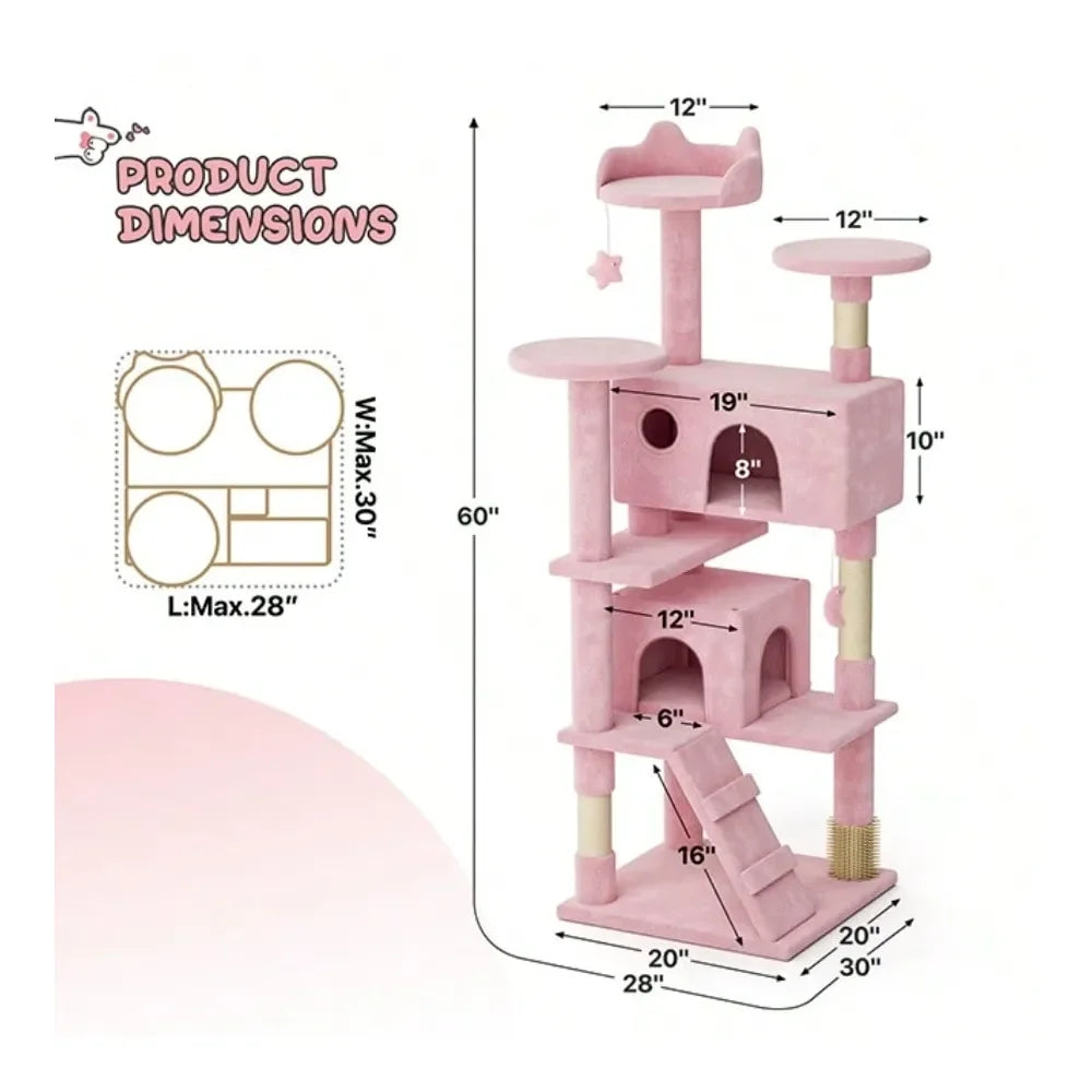 Tree, 60 Inch Cat Tree Tower With 2 Cat Condo, Cat Tower With ching Post, Cat Climbing Tower, Cat Tree For Indoor Cats