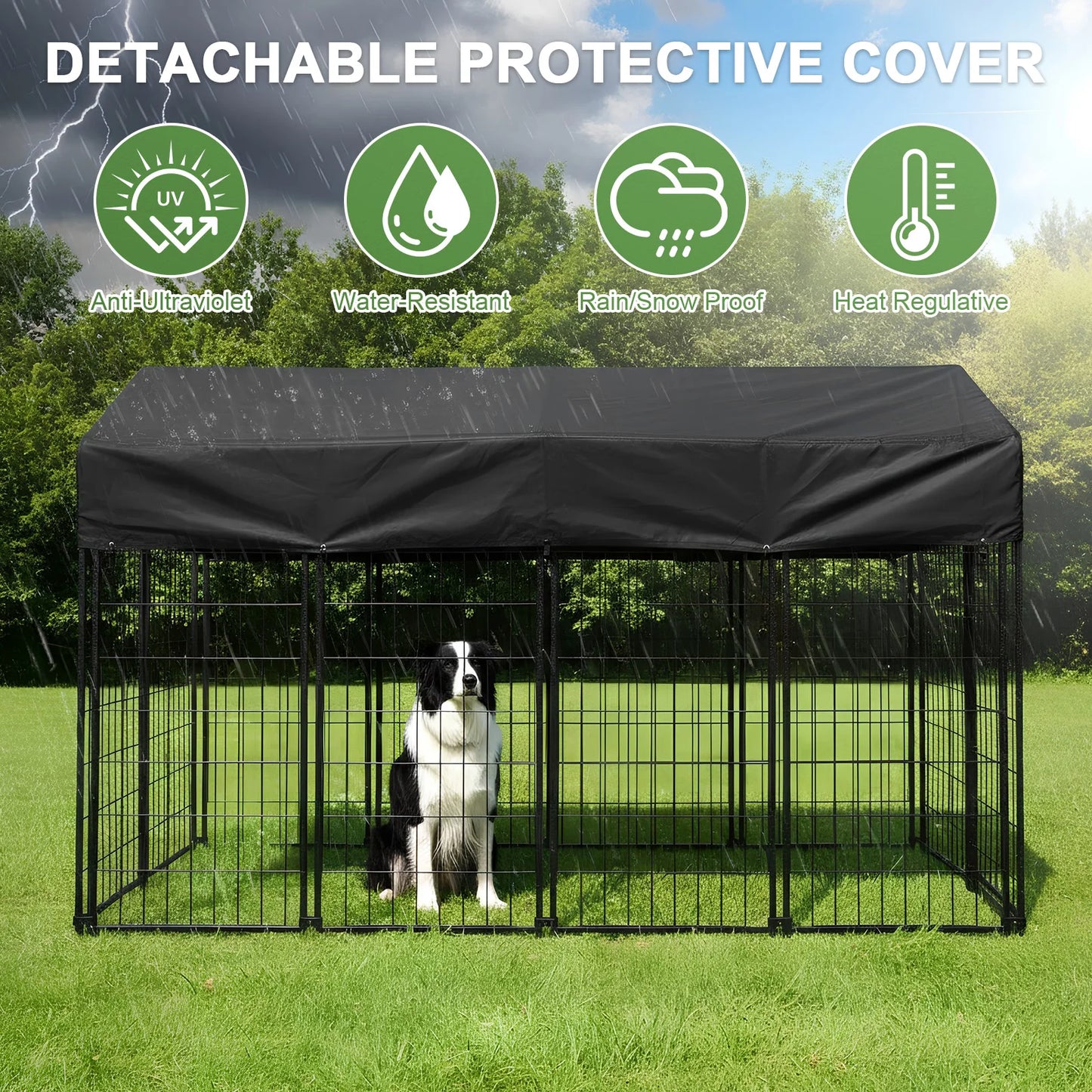 Outdoor Secure Wire Crate Kennel Steel Material Heavy Duty Welded Wire Steel Dog Playpen Fence with Door for Small/Medium Dogs