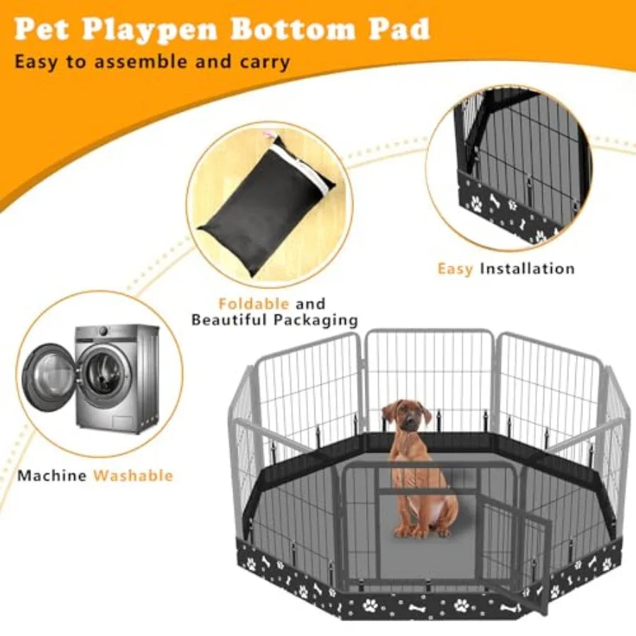 Dog Playpen Bottom Pad Fits for 24 Inch 8 Panels Metal Exercise Pet Playpen, Dog Crate Pad Puppy Playpen Pad, Elastic Band Conn