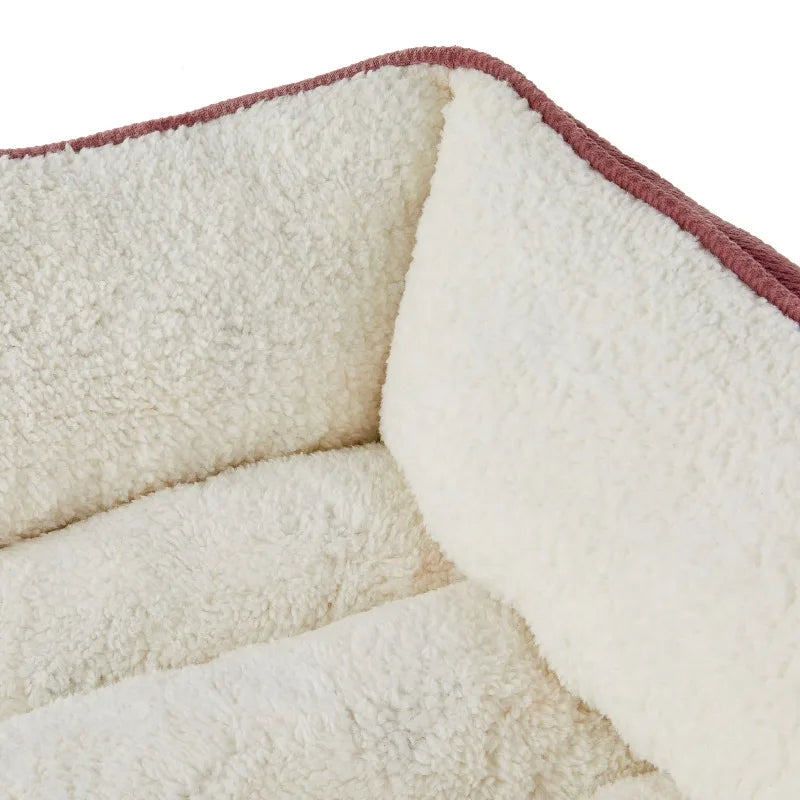 Premium Plush Cuddler Pet Bed for Dogs & Cats, Machine Washable, Pink & White