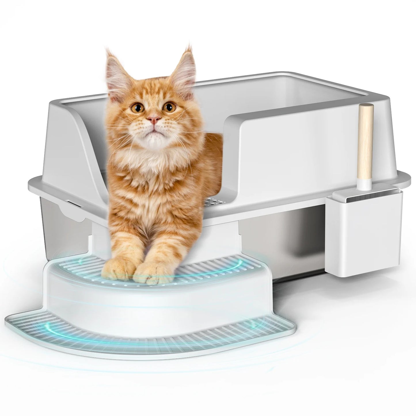 Cat Litter Box Stainless Steel Tray with Plastic Cover and Litter Trapping Mat for Indoor Cats Large Size