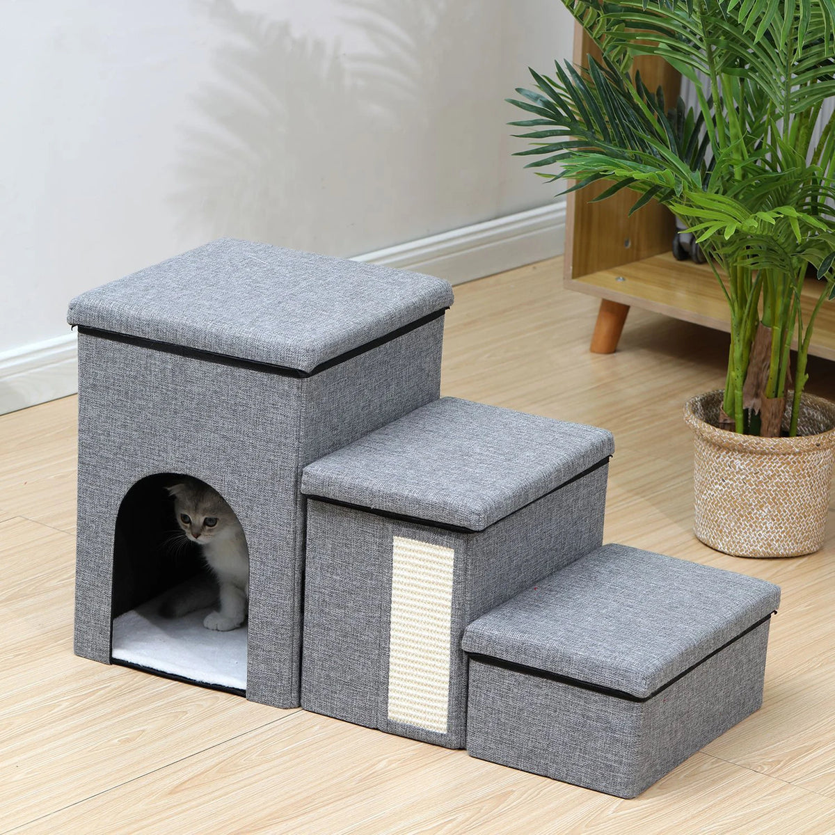 3 Levels Step Foldable Pet Stairs Multi-Purpose Pet Stairway Storage Box Removable Storage Organizer for Sofa Couch Bed Supplies