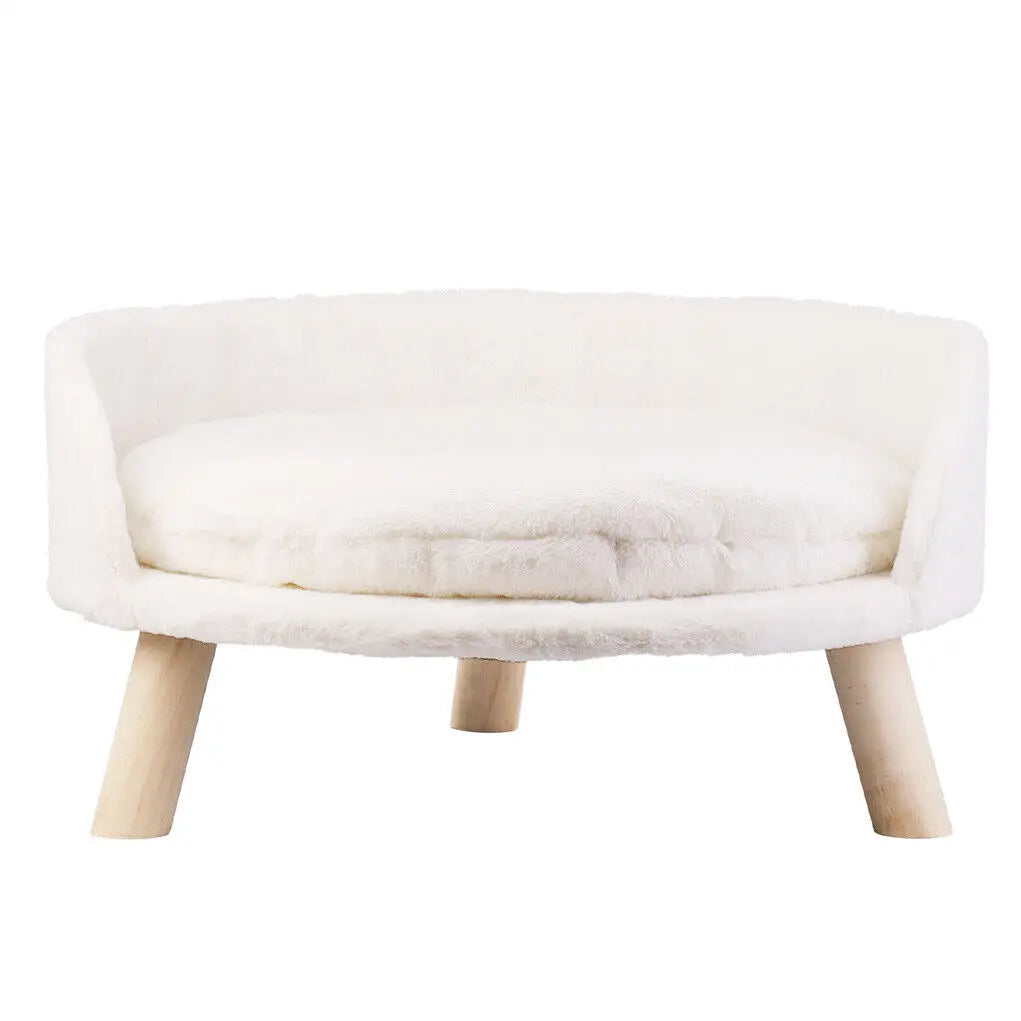Luxury Soft Cat Bed Warm Plush Fabric Pet Nesting Chair Bed Washable Couch Wood Legs with Cushion Pad  for Small Pets
