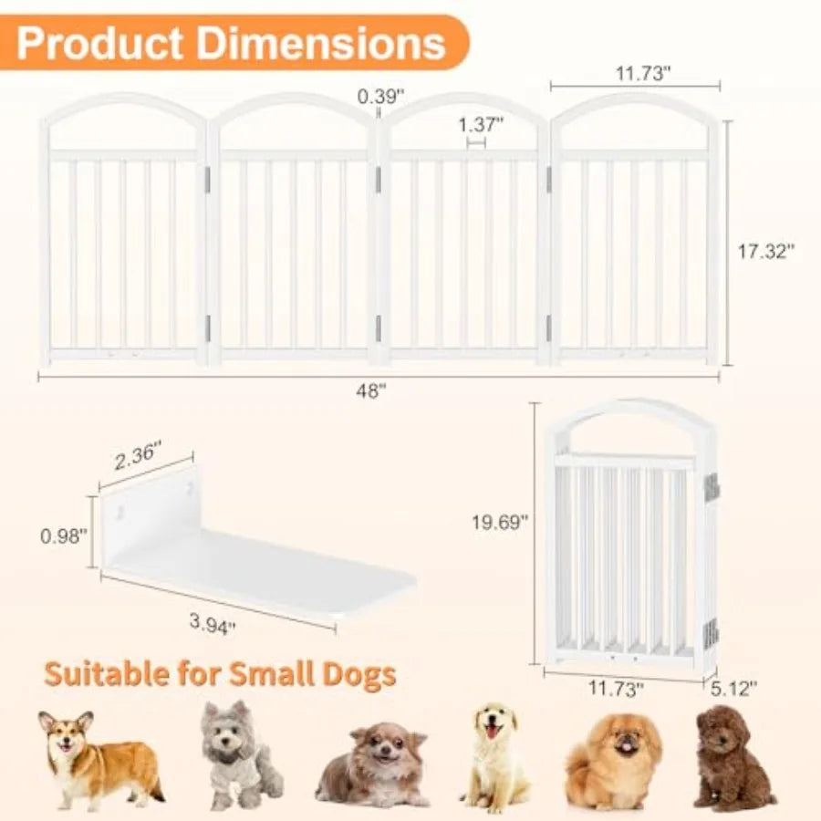 Short Dog Gate Indoor, 19.69" H Freestanding Small Dog Door Gates with Support Feet, Expands Up to 48" Wide Foldable Pet Gates