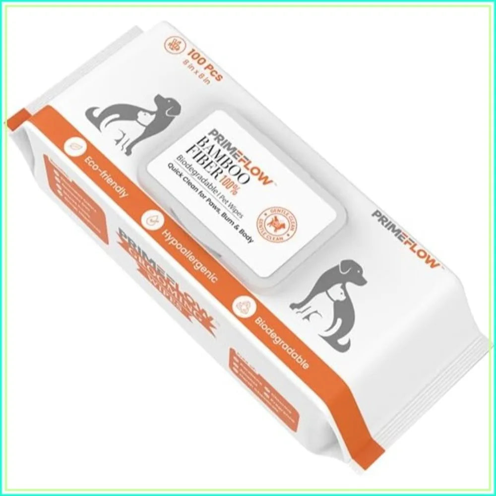 100% Bamboo Pet Wipes for Dogs & Cats, 100 Count, Alcohol-Free, Fragrance-Free, 8x8 in, Plant-Based, Lab-Tested