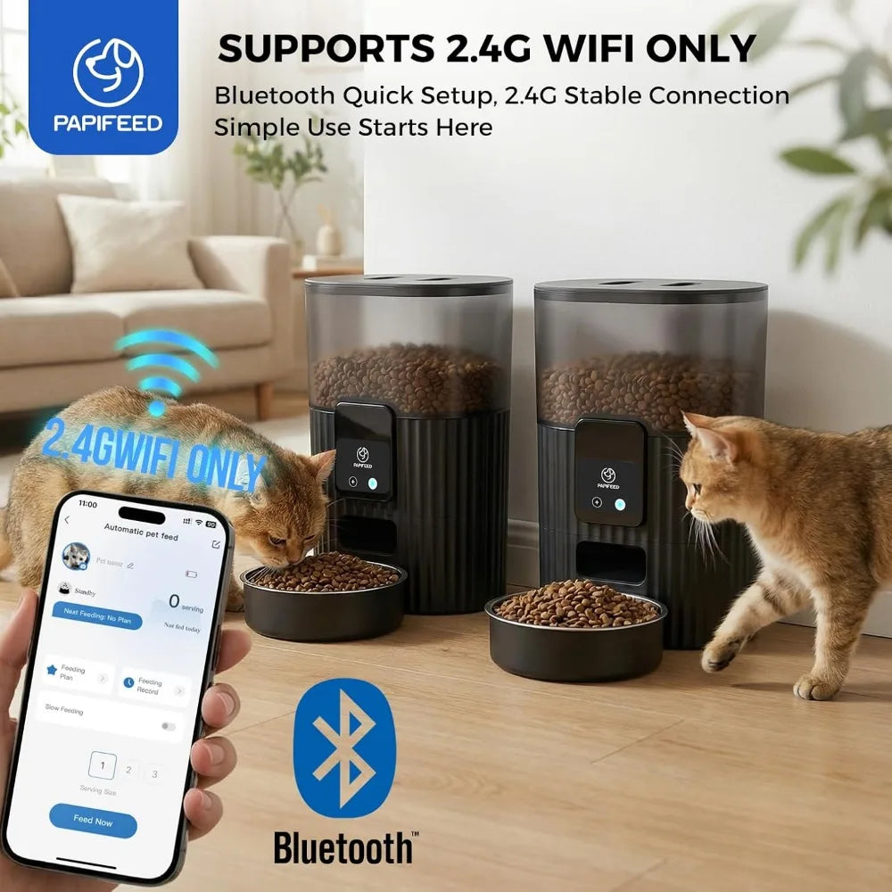 WiFi Automatic Pet Feeder, App Controlled 3L Dry Food Dispenser, Slow Feeder, 10 Meals Daily 6 Portions Per Meal, Dual Power Supply for Dogs & Cats