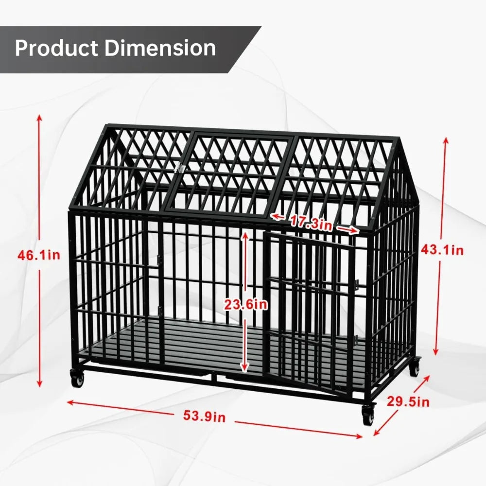 Duty Dog Crate Large Dog cage Strong Metal Dog Kennels  for Large Dogs Top Open with 2 Doors 4 Lockable Wheels，Customized