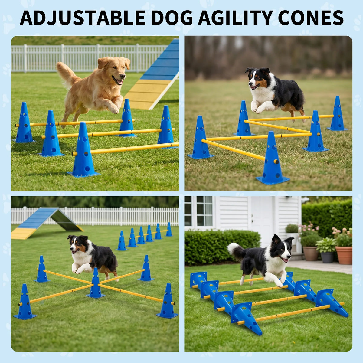 Dog Agility Training Set, 12 Pack Agility Cones with 6 Agility Rods, 3 Height Adjustable Dog Hurdle Training Equipment, Interactive Dog Toy for Outdoor Exercise, Puppy Training and Pet Play