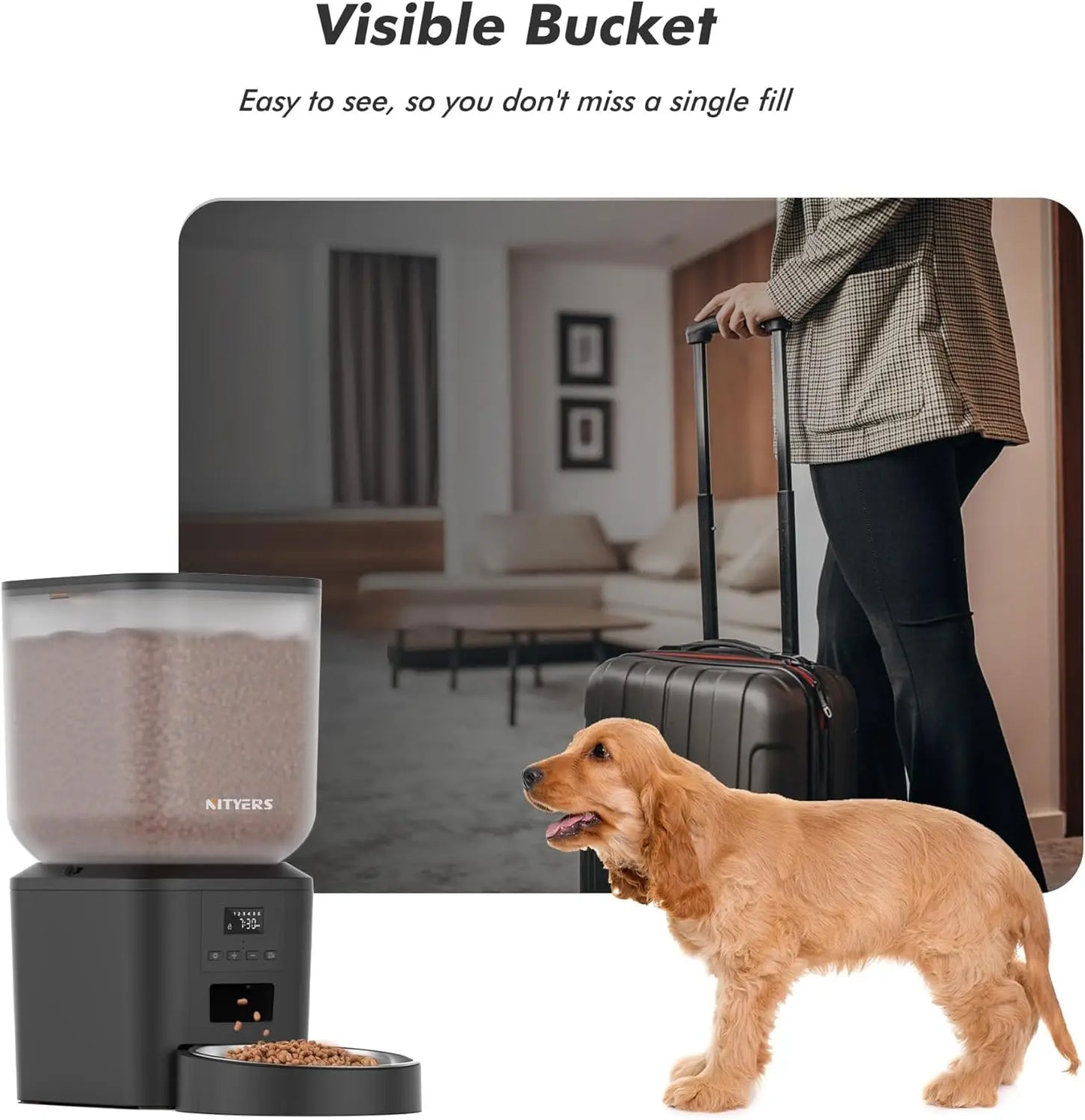 NITYERS 8L Automatic Dog Feeder, Smart Pet Food Dispenser with Key Control, Voice Recorder, Dual Power Supply, Timed Auto Cat Feeder with Stainless Steel Bowl