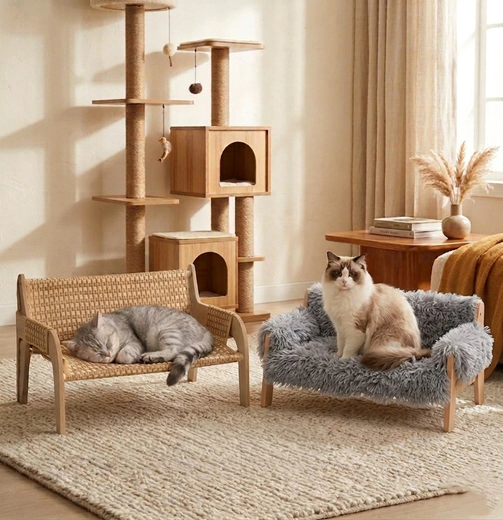 Lightweight Summer Pet Sofa Bed with Raised Cushion, Solid Wood Pet Lounger, Suitable for Cats and Dogs, (27.2" X 18.6" X 11.8"), Dog Sofa Bed, Cat Sofa, Modern Pet Furniture, Thick Padding, Sturdy Construction, Suitable for
