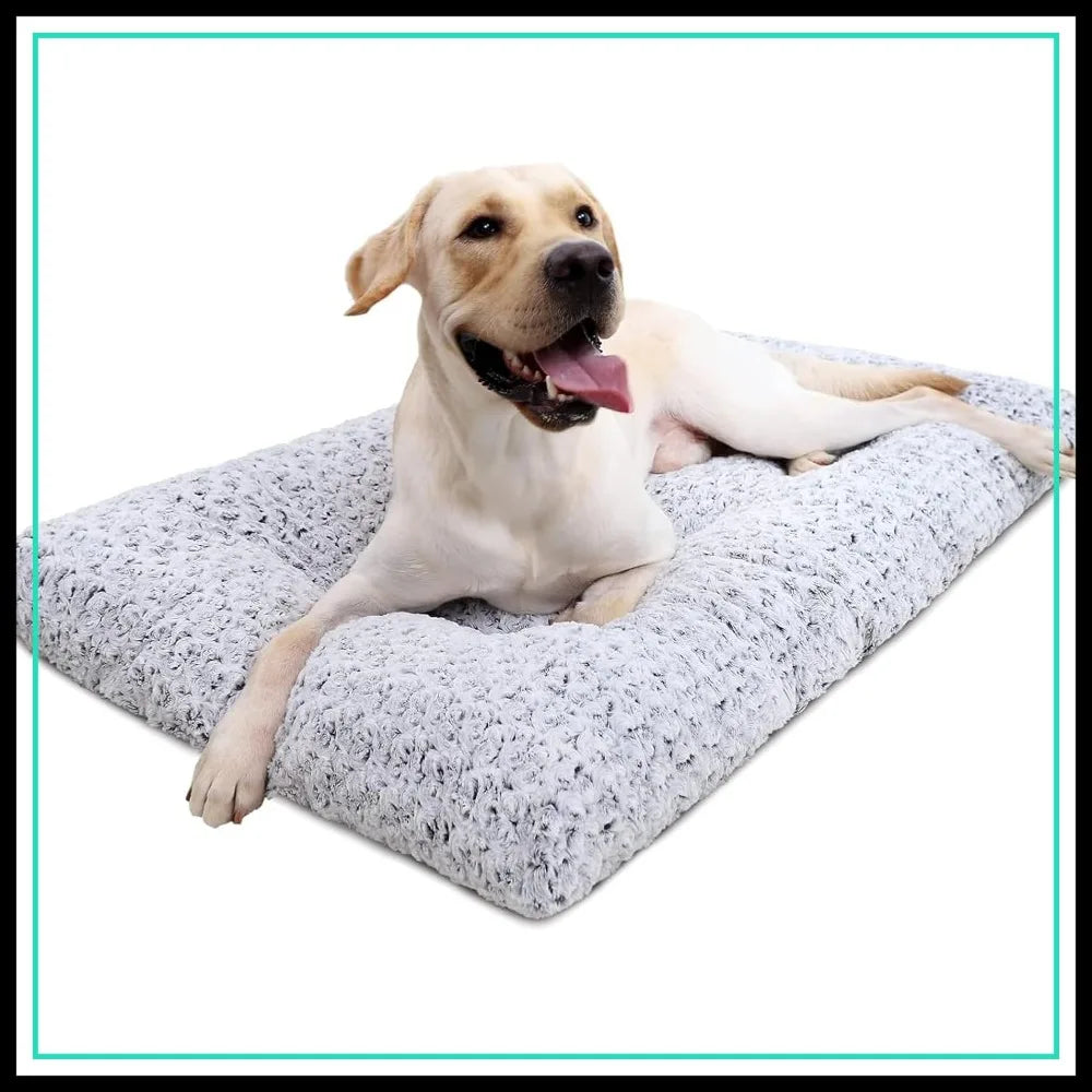 Washable Dog Bed Deluxe Plush Crate Pad Anti-Slip Pet Sleeping Mat for Large to Small Dogs, 35x23 Gray